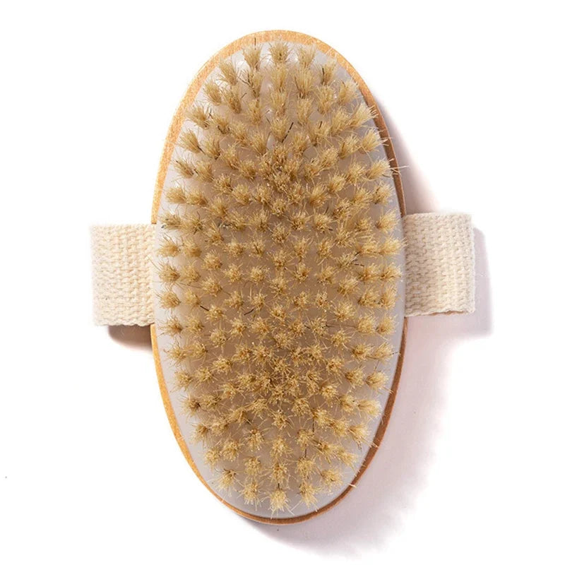 Natural Bristle Body SPA Brush – Soft Wet & Dry Skin Bath Massager for Smooth Skin