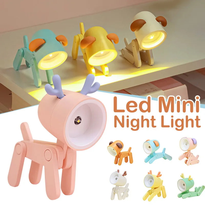 LED Night Light - Mini Folding Desk Lamp, Cute Pet Lights (Dog & Deer) Portable Night Light, Ideal Gift for Students and Living Room Decor