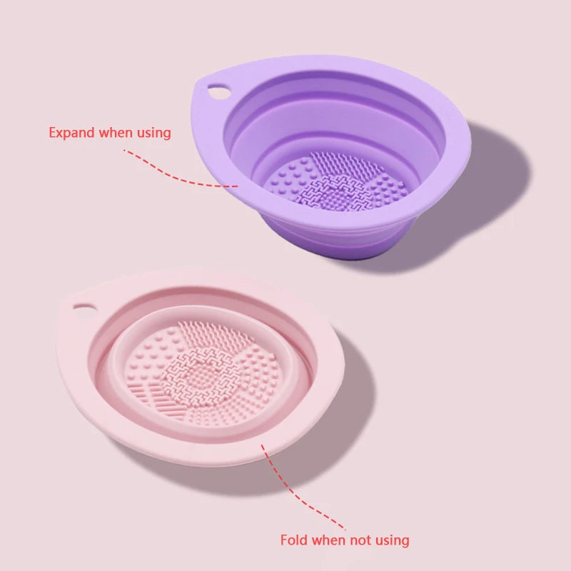 Silicone Makeup Brush Cleaner Folding Powder Puff Cleaning Bowl