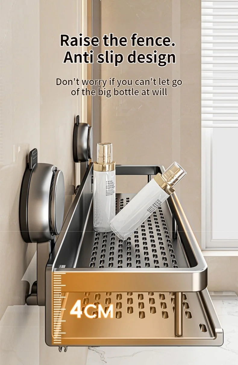 No Drill Bathroom Suction Cup Wall-Mounted Storage Shelf – Triangle Vanity Basket