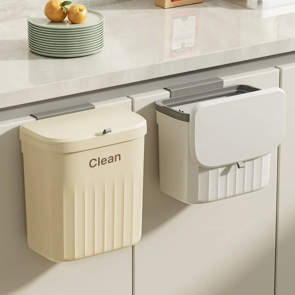 8.5/12L Wall-Mounted Hanging Trash Can with Lid - Kitchen Cabinet Door, Bathroom, and Toilet Wastebasket