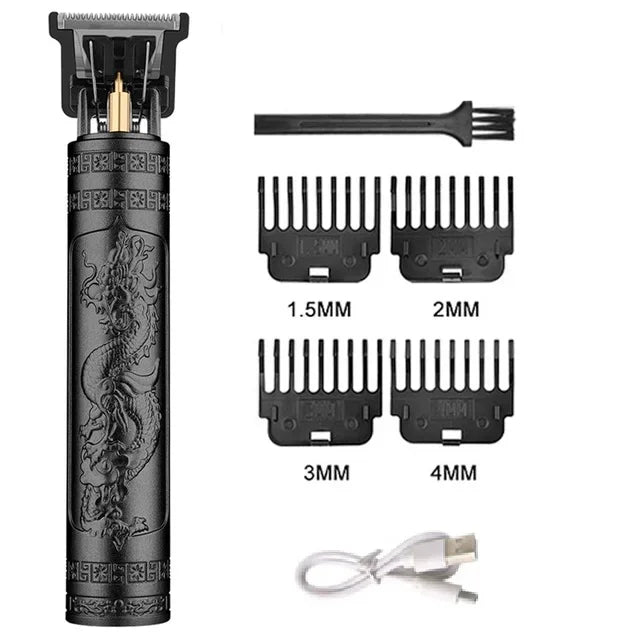 Vintage T9 Hair Clipper – Electric Rechargeable Hair Cutting Machine, Professional Men’s Shaver & Barber Trimmer (Dragon/Buddha Design)