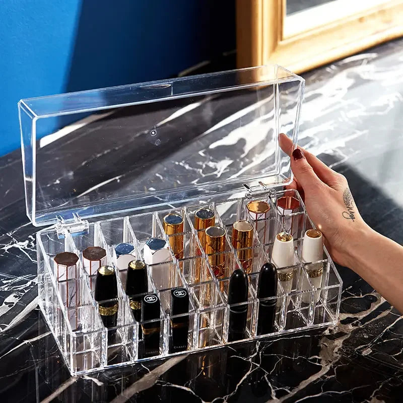 Trapezoid Plastic Transparent Makeup Display Rack - Lipstick Stand Organizer, Cosmetic Jewelry Holder