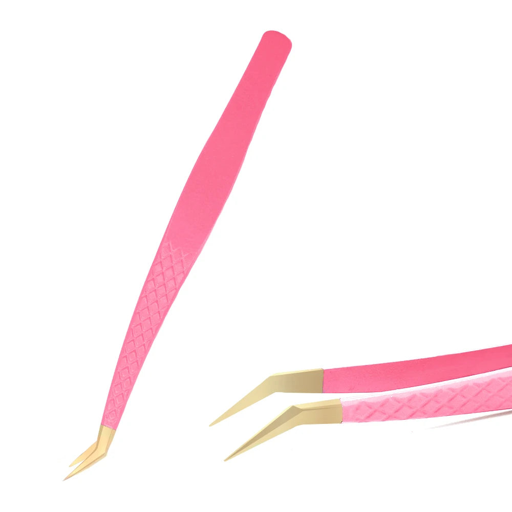 Stainless Steel Eyelash Tweezers – Anti-Static, Non-Magnetic Precision Tweezers for 3D Lash Extensions