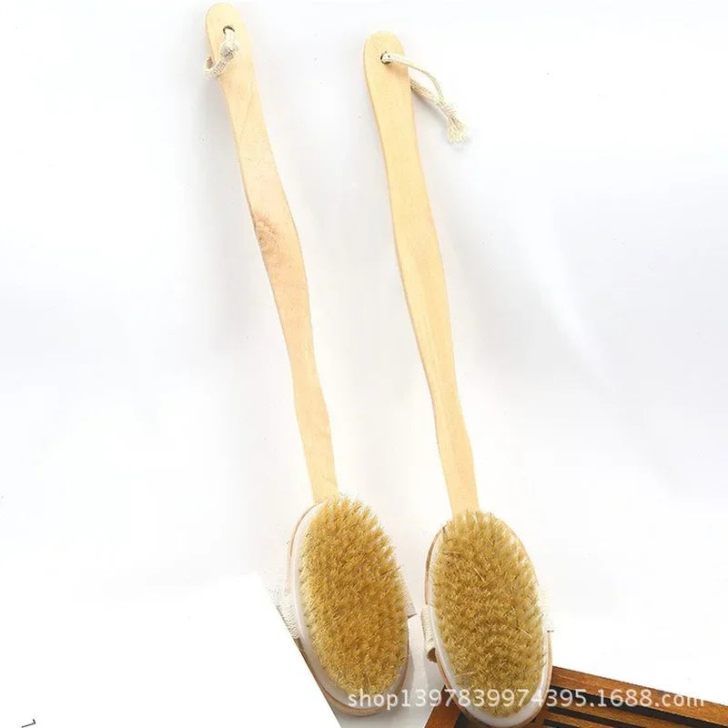 Soft Bath Back Massage Brush – Long Wooden Handle Bristle Brush for Wet & Dry Skin, Natural Body Exfoliating Scrubber & Spa Shower Tool