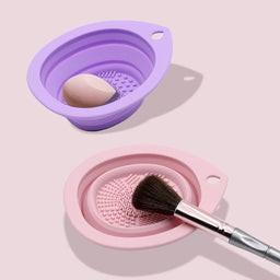 Portable Silicone Makeup Brush & Powder Puff Cleaner Bowl