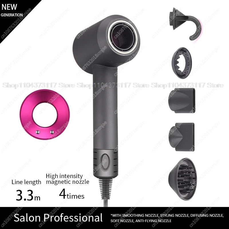 Professional Leafless Hair Dryer – Negative Ionic with Flyaway Attachment, Premium Multifunction Salon Styling Tool
