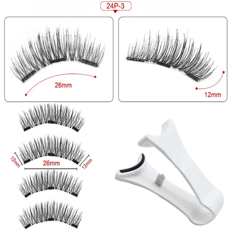 2 Pairs 3D Magnetic Eyelashes Set – 4 Magnets, Reusable False Lashes with Tweezers & Portable Makeup Storage Bag