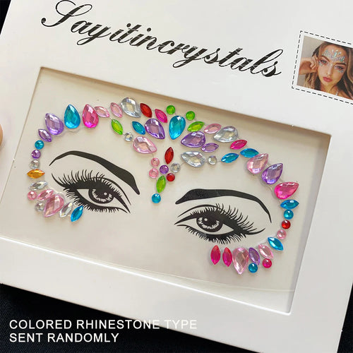 3D Rhinestone Face Tattoo Stickers Colored Glitter Crystal/1Pcs