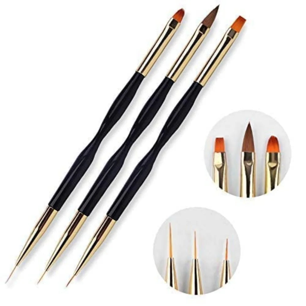 YIKOOLIN 3pcs Nail Art Brush Set | Professional Nail Design Tools