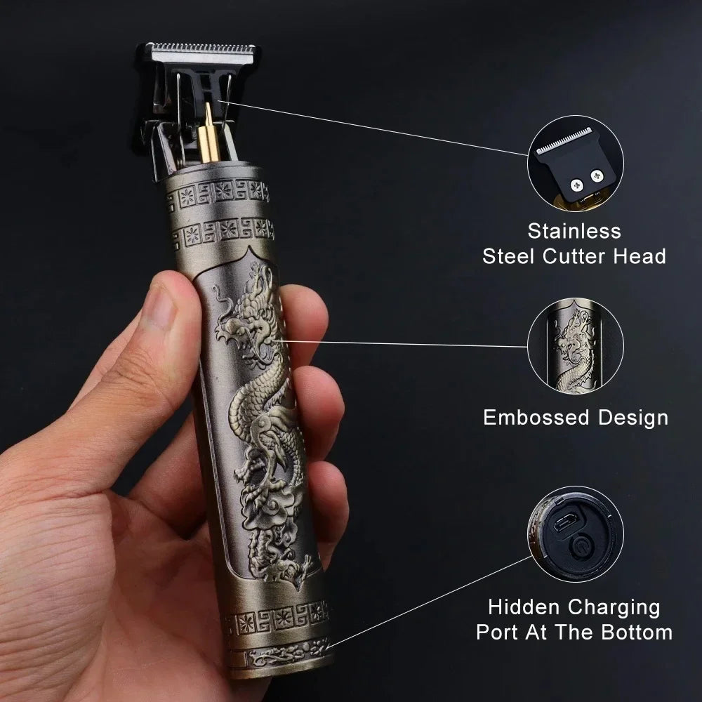 Vintage T9 Hair Clipper Electric Rechargeable Hair Cutting Machine Professional Men Shaver Barber Trimmer for Men Dragon Buddha