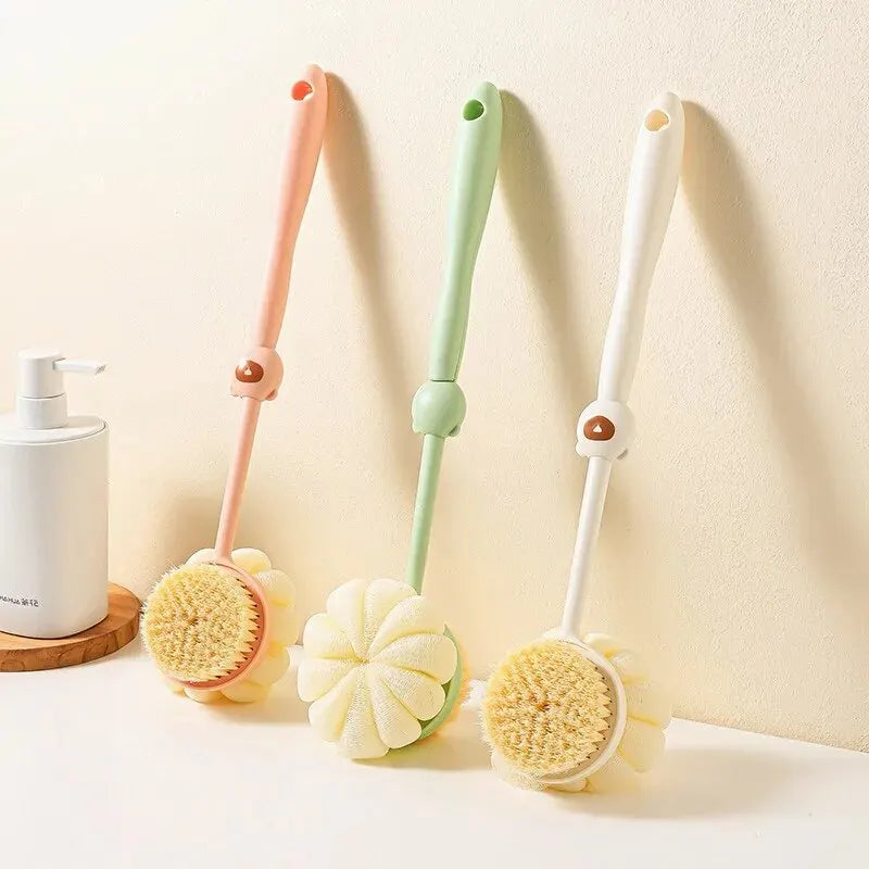 Two-Sided Silicone Shower Body Brush with Long Handle, Exfoliating & Massage Bath Brush