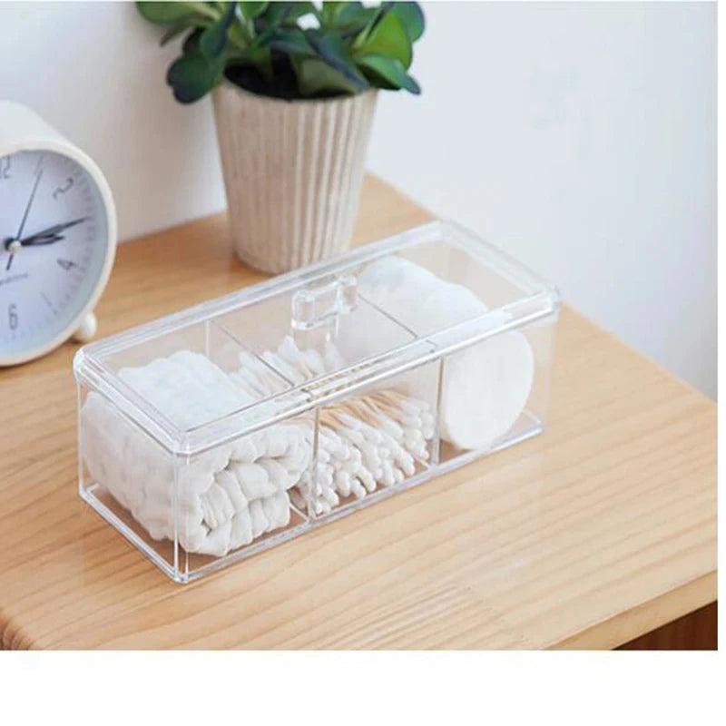 Transparent Acrylic Cosmetic Storage Box - Makeup & Cotton Pad Organizer