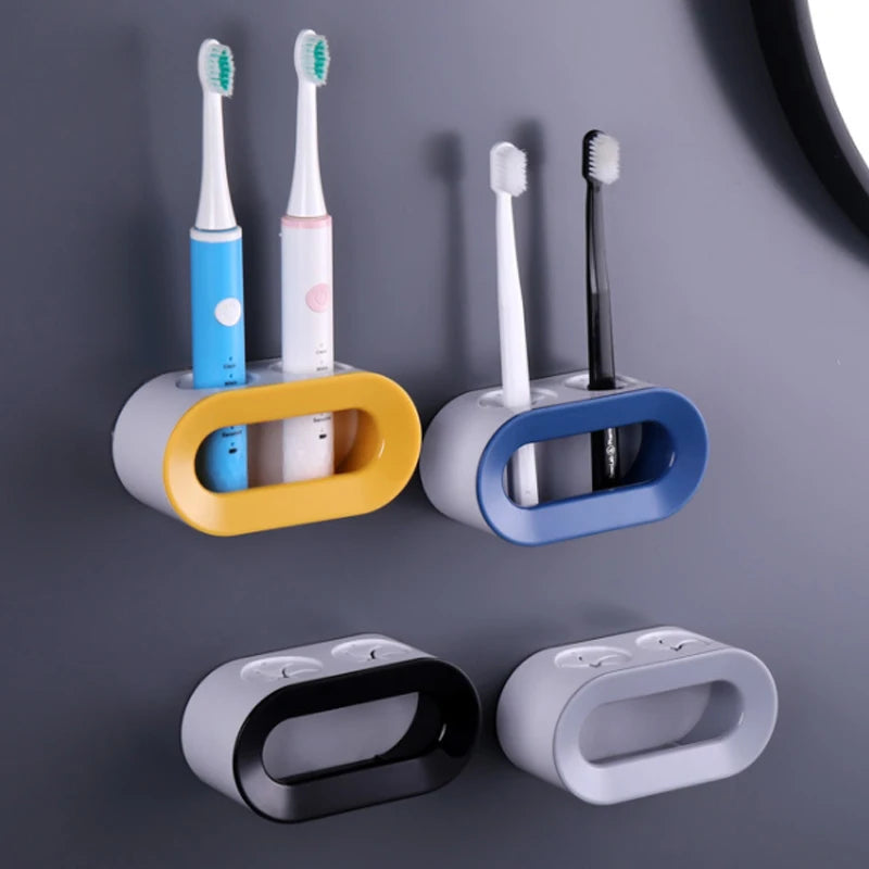 Electric Toothbrush Holder Wall-Mounted Double Hole Self-Adhesive Rack