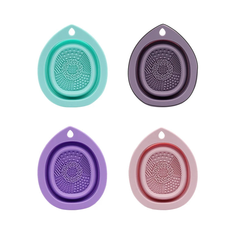 Silicone Makeup Brush Cleaner Folding Powder Puff Cleaning Bowl